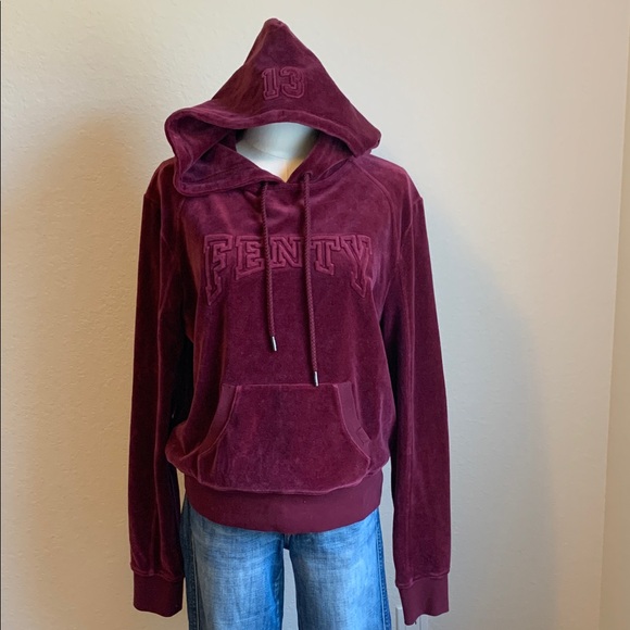 Puma by Fenty Rihanna XL Women's Velour Burgundy Hoodie Excellent Condition - Picture 5 of 10